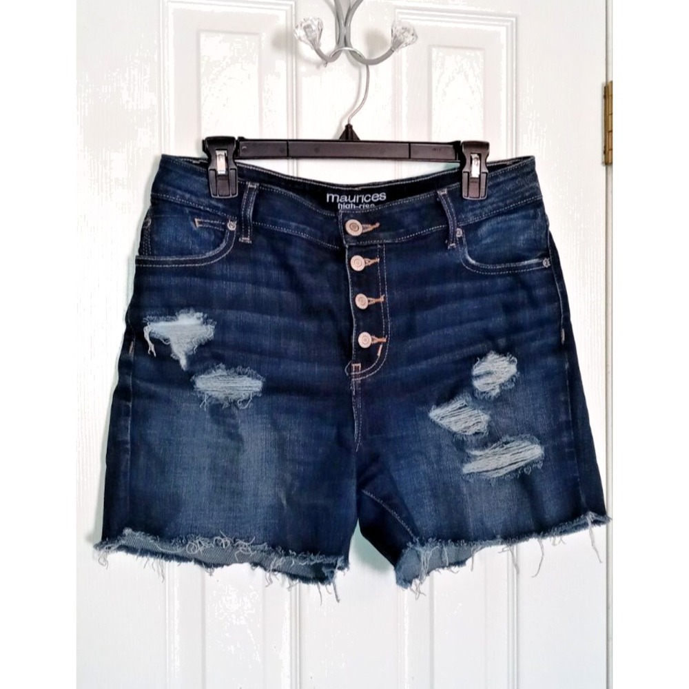 Maurices Denim Jean Shorts Women's Size 12 High Rise Distressed Blue Button Fly